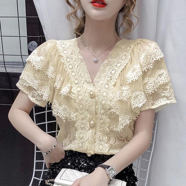 women's blouses & shirts 2021 summer mesh stitching crochet for women short-sleeved lace blouse shirt sweet retro ruffles blusa, White
women's blouses & shirts 2021 summer mesh stitching crochet for women short-sleeved lace blouse shirt sweet retro ruffles blusa, White