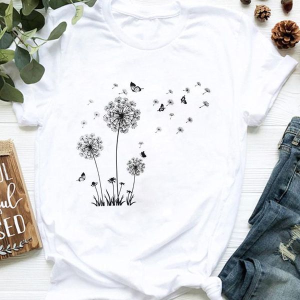 women's t-shirt woman summer down wild flower dandelion print gift for lady t-shirts vogue women simple casual fun, White
women's t-shirt woman summer down wild flower dandelion print gift for lady t-shirts vogue women simple casual fun, White
