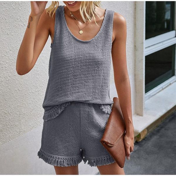women's tracksuits summer two piece set women tassel tracksuit loose sleeveless tank sets clothing casual suit with shorts, Gray
women's tracksuits summer two piece set women tassel tracksuit loose sleeveless tank sets clothing casual suit with shorts, Gray
