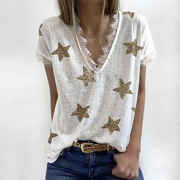 women's t-shirt women lace star print t-shirts v-neck short sleeve solid color t shirts 2021 summer female casual loose tees s-5xl, White
women's t-shirt women lace star print t-shirts v-neck short sleeve solid color t shirts 2021 summer female casual loose tees s-5xl, White
