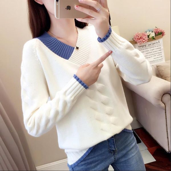 women sweaters knitted and pullovers casual long sleeve v neck fall jumper korea twist female solid pull blue sweater, White;black
women sweaters knitted and pullovers casual long sleeve v neck fall jumper korea twist female solid pull blue sweater, White;black