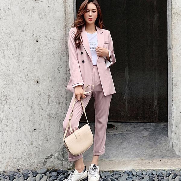 women's two piece pants casual double-breasted striped women blazer suit set long sleeve pant suits office ladies 2 pieces female trous, White
women's two piece pants casual double-breasted striped women blazer suit set long sleeve pant suits office ladies 2 pieces female trous, White