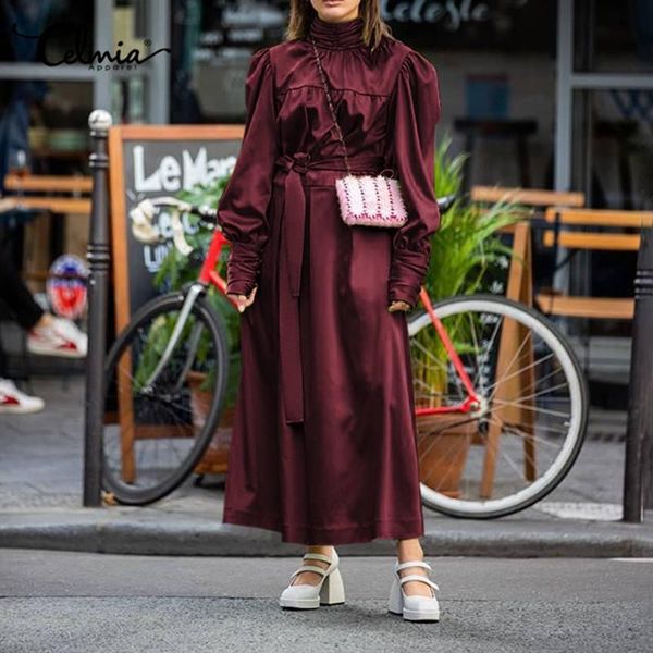 casual dresses celmia elegant satin silk women's vintage puff sleeve bandage dress autumn high collar office maxi robe party vestidos, Black;gray
casual dresses celmia elegant satin silk women's vintage puff sleeve bandage dress autumn high collar office maxi robe party vestidos, Black;gray