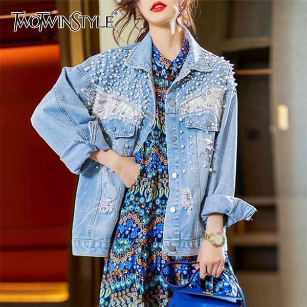 chicever pearl patchwork denim jacket for women lapel long sleeve casual lace jackets female fashion clothing spring 210524, White
chicever pearl patchwork denim jacket for women lapel long sleeve casual lace jackets female fashion clothing spring 210524, White