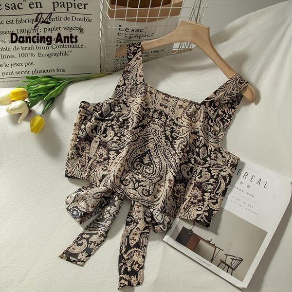 outwear vintage print vest women camis spaghetti strap crop bow autumn female casual slim camisole, White
outwear vintage print vest women camis spaghetti strap crop bow autumn female casual slim camisole, White