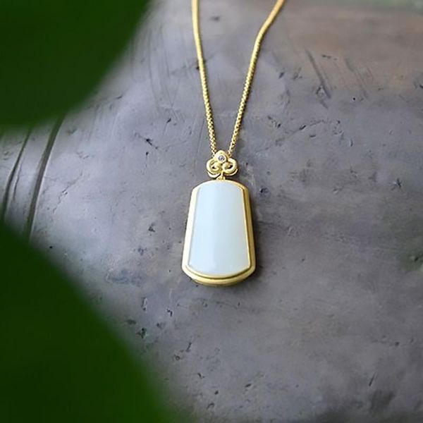 chains natural hetian jade white rectangular necklace pendant simple light luxury women's jewelry daily party accessories, Silver
chains natural hetian jade white rectangular necklace pendant simple light luxury women's jewelry daily party accessories, Silver
