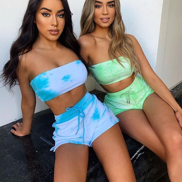 tie dye 2 women tracksuits piece set summer cropped tube split shorts two outfits ladies tracksuit sets, Gray
tie dye 2 women tracksuits piece set summer cropped tube split shorts two outfits ladies tracksuit sets, Gray