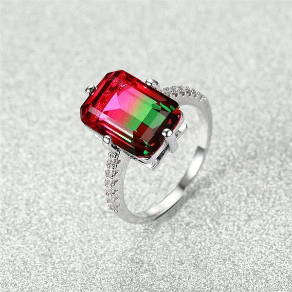 red green gradient zircon rainbow stone wedding rings for women luxury jewelry geometric multicolor crystal ring engagement gift cluster, Golden;silver 
red green gradient zircon rainbow stone wedding rings for women luxury jewelry geometric multicolor crystal ring engagement gift cluster, Golden;silver