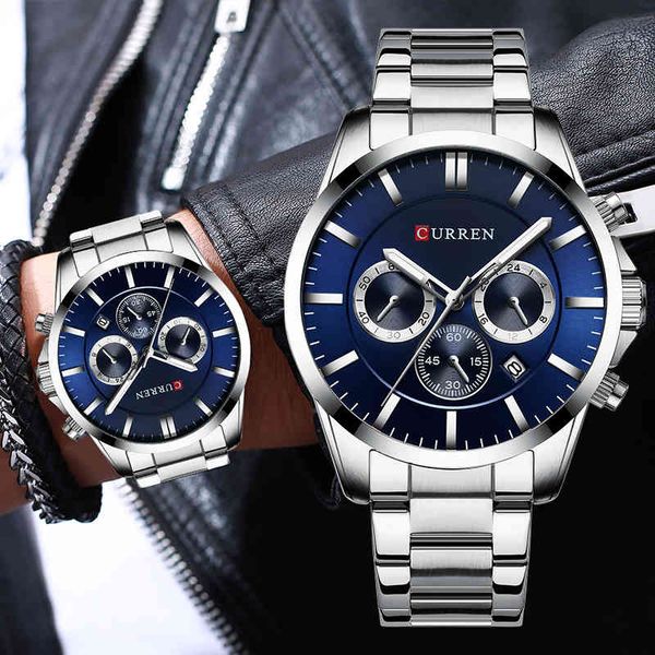 

curren watch men sports quartz watches stainless steel waterproof mens wristwatch chronograph male clock date relogio masculino 210517, Slivery;brown