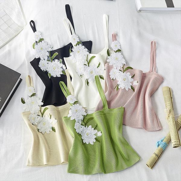 summer knitted camisoles womens camis daisy sequins solid high waist lady elegant flowers crop, White
summer knitted camisoles womens camis daisy sequins solid high waist lady elegant flowers crop, White