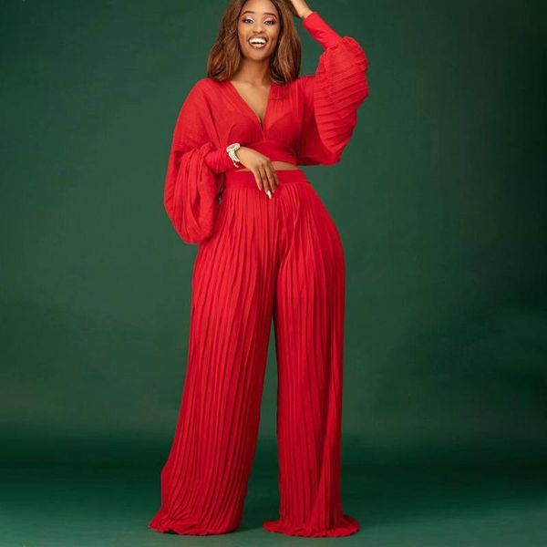 women's two piece pants sets long sleeve v-neck fashion women solid color crimping high waist blue wide leg two-piece suit, White
women's two piece pants sets long sleeve v-neck fashion women solid color crimping high waist blue wide leg two-piece suit, White