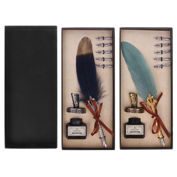 vintage feather quill dip pen fountain pens with ink +5 nibs set stationery gift
vintage feather quill dip pen fountain pens with ink +5 nibs set stationery gift