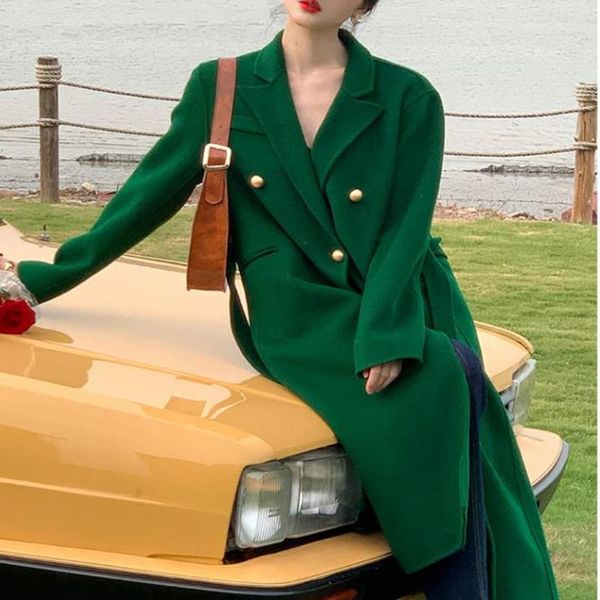 women's wool & blends arrival winter vintage double faced blaneds overcoat women green belted x-long woolen outwear, Black
women's wool & blends arrival winter vintage double faced blaneds overcoat women green belted x-long woolen outwear, Black