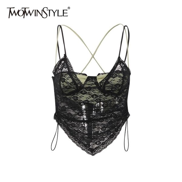 twotwinstyle patchwork lace short vest for women square collar sleeveless fake two vests female fashion new clothing style 210319, Black
twotwinstyle patchwork lace short vest for women square collar sleeveless fake two vests female fashion new clothing style 210319, Black