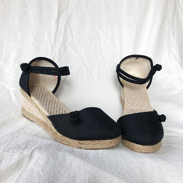sandals 2021 women casual linen canvas wedge sandials summer ankle strap 6cm med heel platform pump espadrilles shoes, Black
sandals 2021 women casual linen canvas wedge sandials summer ankle strap 6cm med heel platform pump espadrilles shoes, Black