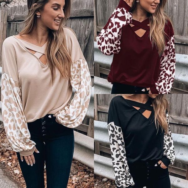women's t-shirt women leopard print cross v-neck casual long sleeve streetwear spring korean style 2021, White
women's t-shirt women leopard print cross v-neck casual long sleeve streetwear spring korean style 2021, White