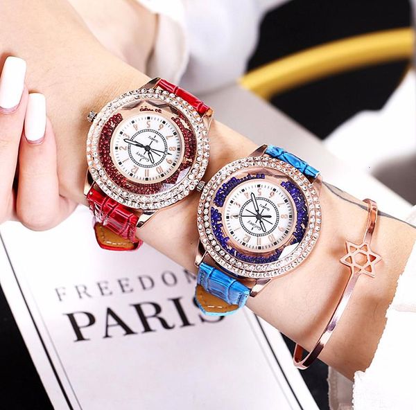 wristwatches women leather moving diamond watches luxury quartz gift clock relogio feminino, Slivery;brown
wristwatches women leather moving diamond watches luxury quartz gift clock relogio feminino, Slivery;brown