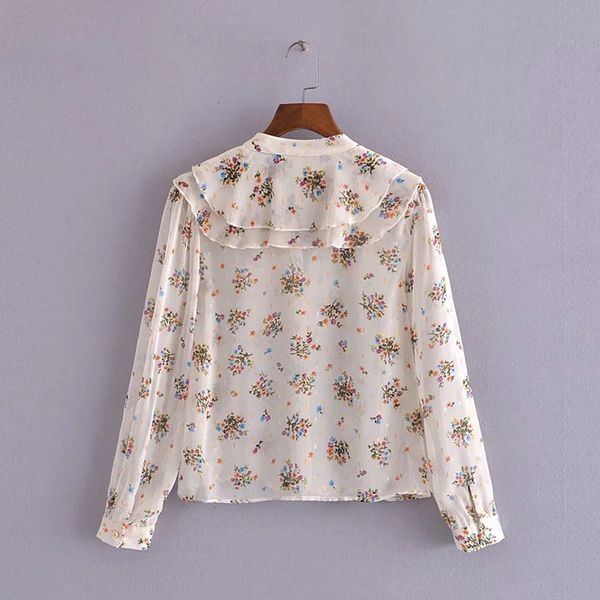 women's blouses & shirts 2021 elegant female slimming frilly laminated decorative floral laminate printed upper shirt, White
women's blouses & shirts 2021 elegant female slimming frilly laminated decorative floral laminate printed upper shirt, White