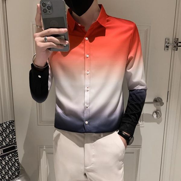 men's casual shirts korean fashion drape for men dress shirt gradient color long sleeve ice silk smart comfortable button up, White;black
men's casual shirts korean fashion drape for men dress shirt gradient color long sleeve ice silk smart comfortable button up, White;black