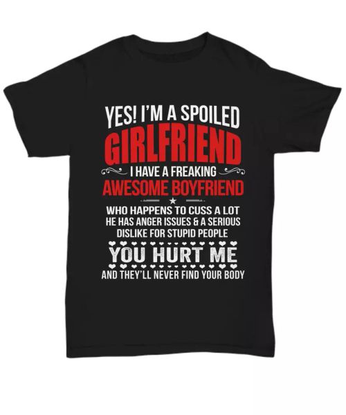 funny i'm a spoiled girlfriend t-shirt from awesome boyfriend tee gifts women, White;black
funny i'm a spoiled girlfriend t-shirt from awesome boyfriend tee gifts women, White;black