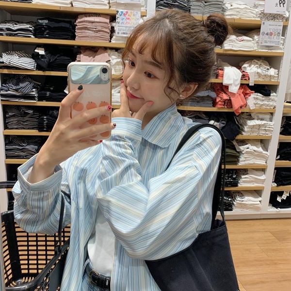 women's blouses & shirts 2021 spring and autumn loose retro long-sleeved shirt blue white striped women korean version w08
women's blouses & shirts 2021 spring and autumn loose retro long-sleeved shirt blue white striped women korean version w08