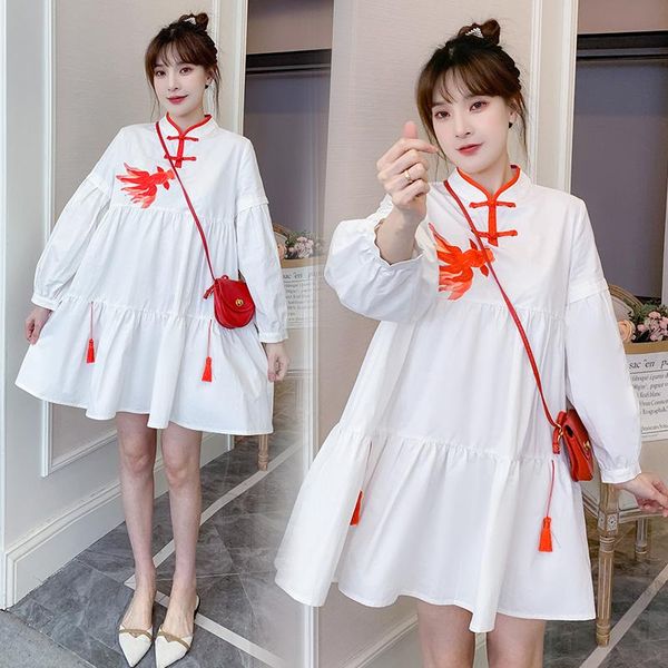 805# maternity dress spring autumn a line cotton long sleeves loose stylish pregnant women mom dresses, White
805# maternity dress spring autumn a line cotton long sleeves loose stylish pregnant women mom dresses, White