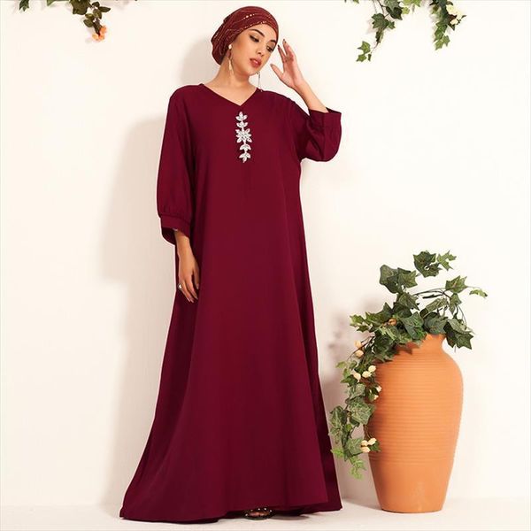 summer style long sleeved women dress temperament diamond flower solid color a line loose and thin v neck arabian elegant, Black;gray
summer style long sleeved women dress temperament diamond flower solid color a line loose and thin v neck arabian elegant, Black;gray