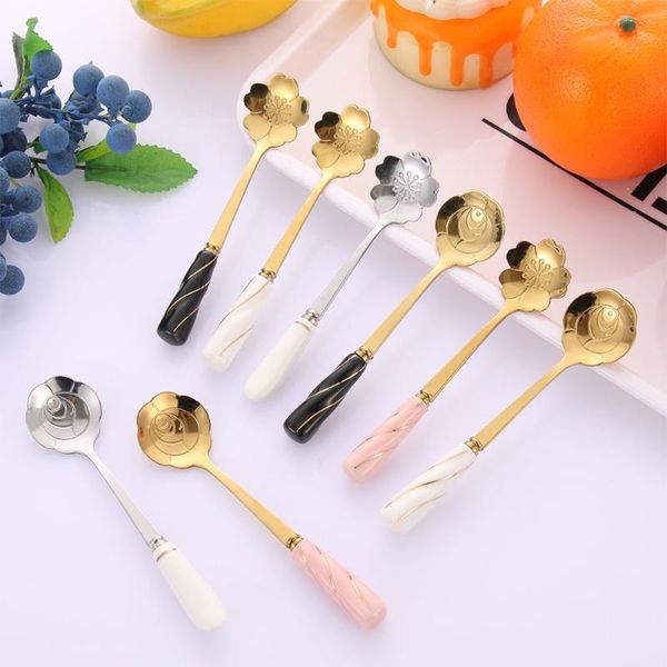 spoons creative cherry blossom rose flower spoon gold silk ceramic handle sweet gold-plated coffee stirring tableware
spoons creative cherry blossom rose flower spoon gold silk ceramic handle sweet gold-plated coffee stirring tableware