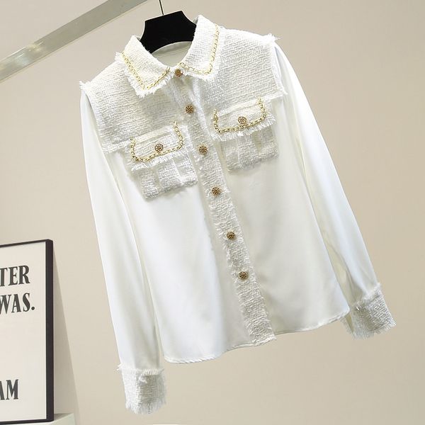 jsxdhk 2021 new runway designer autumn shirt fashion women tweed patchwork chiffon gold single breasted tassel weave blouses, White
jsxdhk 2021 new runway designer autumn shirt fashion women tweed patchwork chiffon gold single breasted tassel weave blouses, White