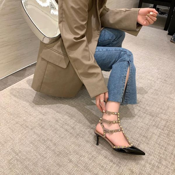 high heels rivets shoes fashion buckle studded stiletto sandals summer women pumps point toe ladies dress 34-43, Black
high heels rivets shoes fashion buckle studded stiletto sandals summer women pumps point toe ladies dress 34-43, Black