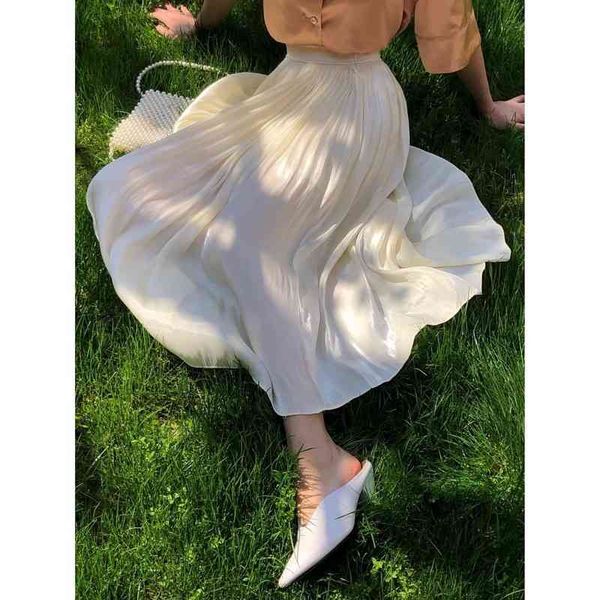 summer apricot pleated skirt female mid-length elastic waist high waist was thin solid color a-line skirt umbrella skirt 210522, Black 
summer apricot pleated skirt female mid-length elastic waist high waist was thin solid color a-line skirt umbrella skirt 210522, Black