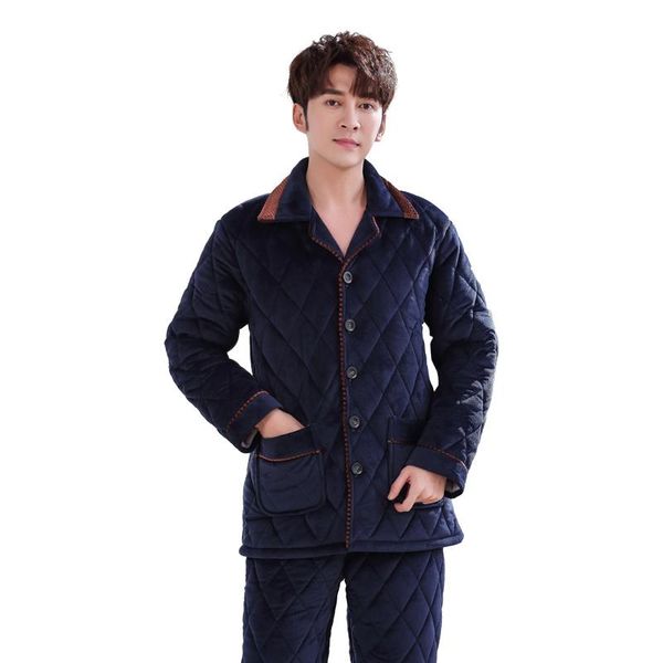 men's sleepwear winter pajamas for men thick three-layers quilted suit 2 pcs/set pyjamas homme warm casual home clothing pijama hombre, Black;brown
men's sleepwear winter pajamas for men thick three-layers quilted suit 2 pcs/set pyjamas homme warm casual home clothing pijama hombre, Black;brown