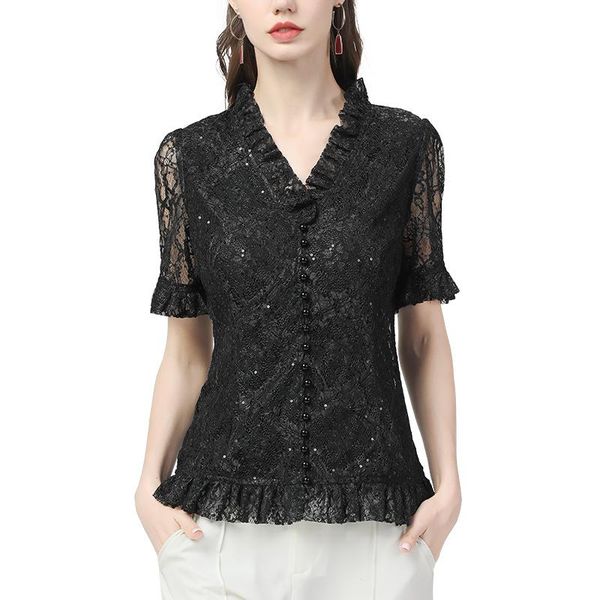 women's blouses & shirts lace womens short sleeve hook flower hollow out summer luxury beaded ruffled v-neck defined waist slimming, White
women's blouses & shirts lace womens short sleeve hook flower hollow out summer luxury beaded ruffled v-neck defined waist slimming, White