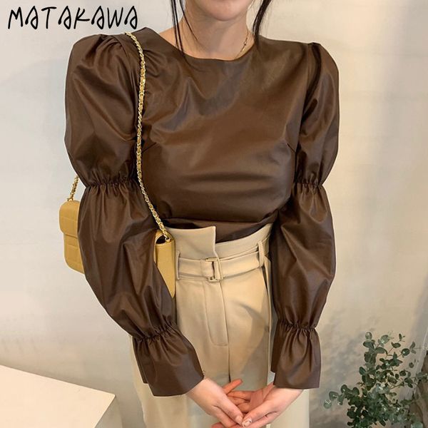 matakawa retro round neck blusas mujer de moda back tie pu leather luster blouses korea chic pleated puff sleeve shirt women 210513, White
matakawa retro round neck blusas mujer de moda back tie pu leather luster blouses korea chic pleated puff sleeve shirt women 210513, White