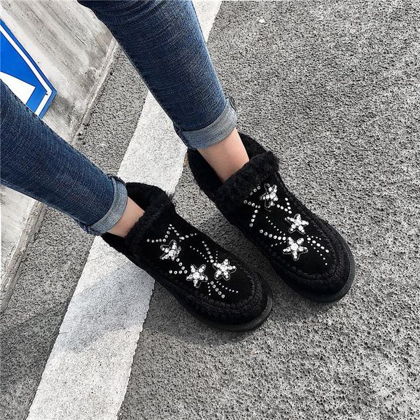 cow suede ankle boots for women rhinestone appliques flat with shoes woman autumn winter warm casual snow, Black
cow suede ankle boots for women rhinestone appliques flat with shoes woman autumn winter warm casual snow, Black