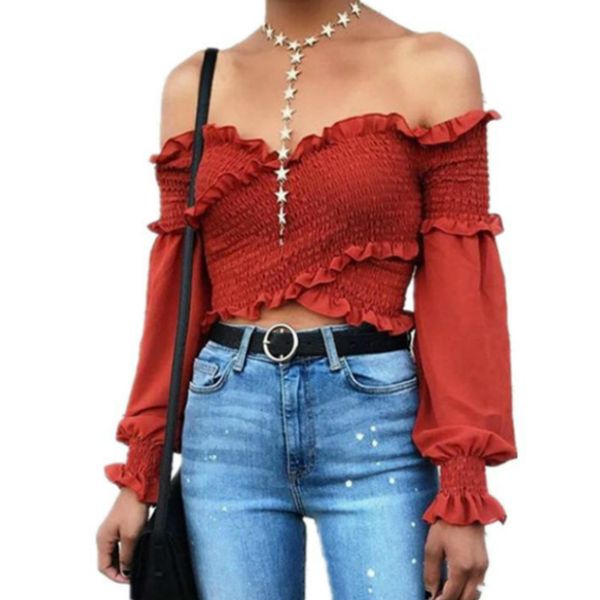 off shoulder chiffon blouse slash neck shirt high waist women cross lantern sleeve pleated slim long sleeve women x0521, White
off shoulder chiffon blouse slash neck shirt high waist women cross lantern sleeve pleated slim long sleeve women x0521, White