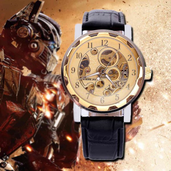 geer semi automatic mechanical watch fashion manual hollow men's watch, Slivery;brown
geer semi automatic mechanical watch fashion manual hollow men's watch, Slivery;brown