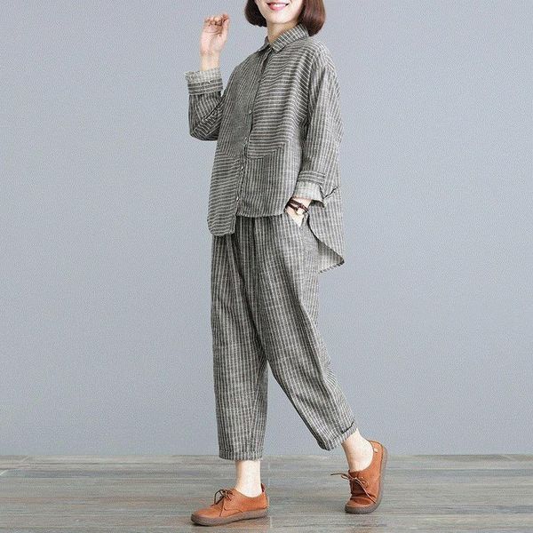 women's two piece pants 2021 spring fashion women long sleeve shirt elastic waist loose pant suit cotton linen stripe 2 peice set mt60, White
women's two piece pants 2021 spring fashion women long sleeve shirt elastic waist loose pant suit cotton linen stripe 2 peice set mt60, White