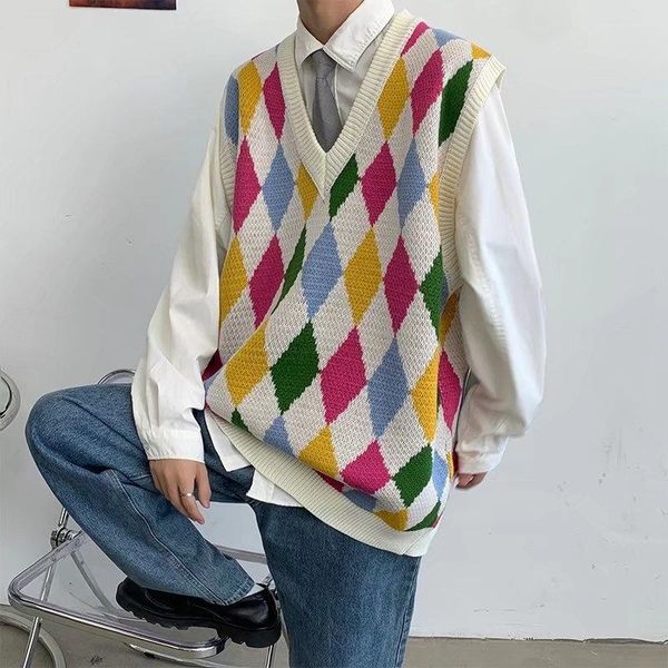 men's vests autumn plaid sweater vest men fashion hit color casual knitted pullover korean loose sleeveless mens jumper clothes, Black;white
men's vests autumn plaid sweater vest men fashion hit color casual knitted pullover korean loose sleeveless mens jumper clothes, Black;white