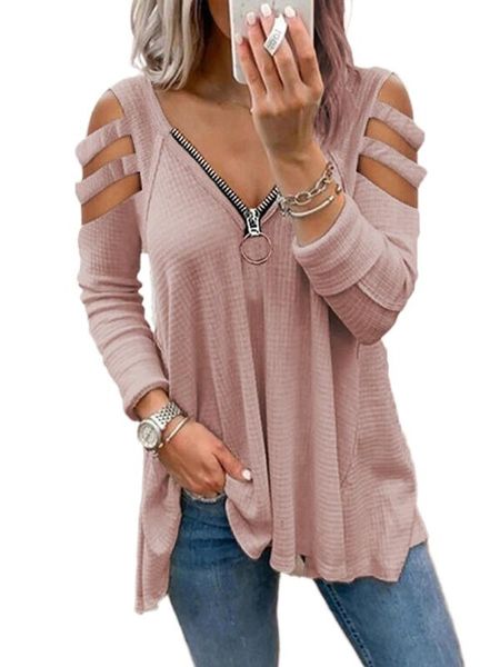 women's fashion spring autumn solid color zipper v-neck shirts long sleeve casual blouses t-shirt, White
women's fashion spring autumn solid color zipper v-neck shirts long sleeve casual blouses t-shirt, White