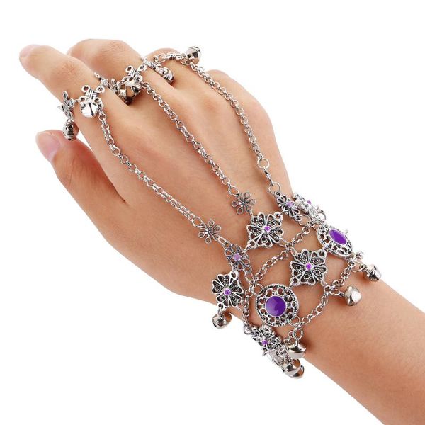 style retro bells purple painted oil three-finger chain bracelet jewelry for women's link,, Black
style retro bells purple painted oil three-finger chain bracelet jewelry for women's link,, Black