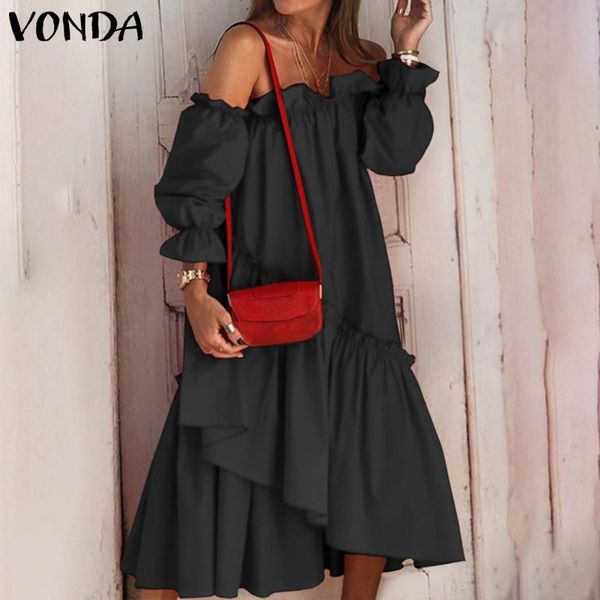 long dress off summer shoulder women lace sleeve pleated irregular hem vonda 2021 bohemian robe midi length vestidos, Black;gray
long dress off summer shoulder women lace sleeve pleated irregular hem vonda 2021 bohemian robe midi length vestidos, Black;gray