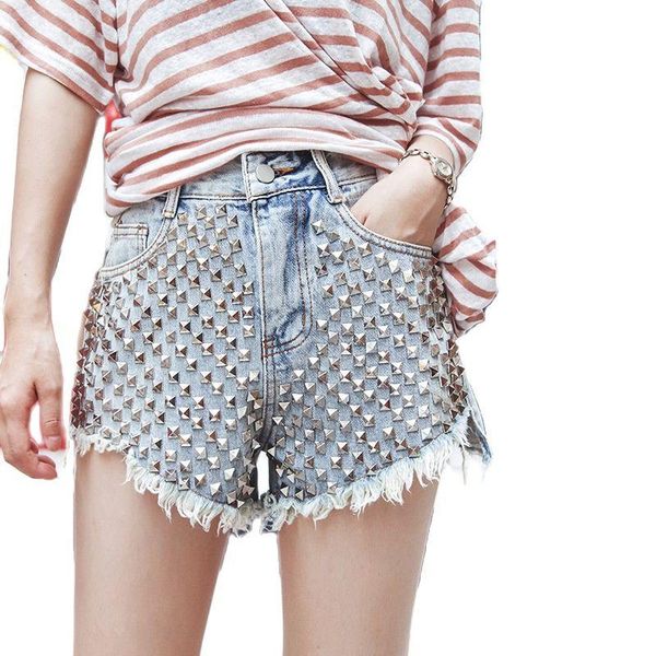 women's shorts summer 2022 high waist rivet tassel cowboy denim personalized jeans, White;black
women's shorts summer 2022 high waist rivet tassel cowboy denim personalized jeans, White;black