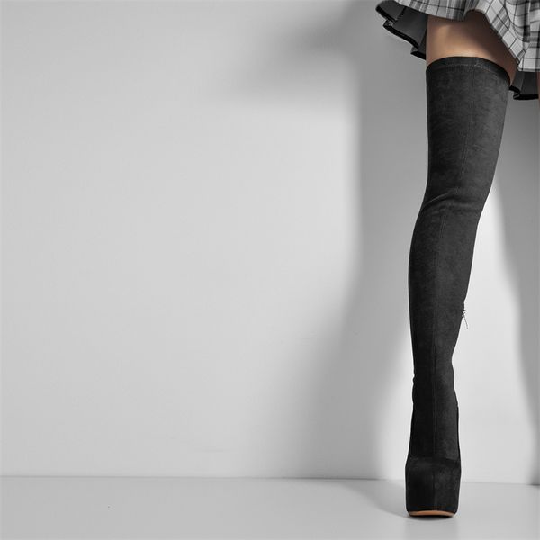 winter over the knee women boots stretch fabrics platform chunky high heel slip on shoes pointed toe long boots zipper, Black
winter over the knee women boots stretch fabrics platform chunky high heel slip on shoes pointed toe long boots zipper, Black