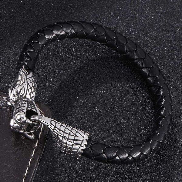 charm bracelets arrival men stainless steel leather jewelry male dragon head charms fashion bangles wristband bb0385, Golden;silver 
charm bracelets arrival men stainless steel leather jewelry male dragon head charms fashion bangles wristband bb0385, Golden;silver
