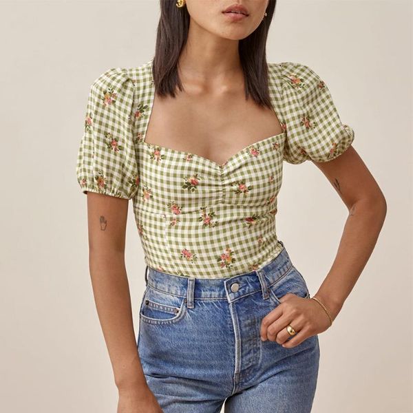 women's blouses & shirts women 2021 fashion plaid and floral print beach casual summer sweetheart neck short puff sleeve elegant blous, White
women's blouses & shirts women 2021 fashion plaid and floral print beach casual summer sweetheart neck short puff sleeve elegant blous, White