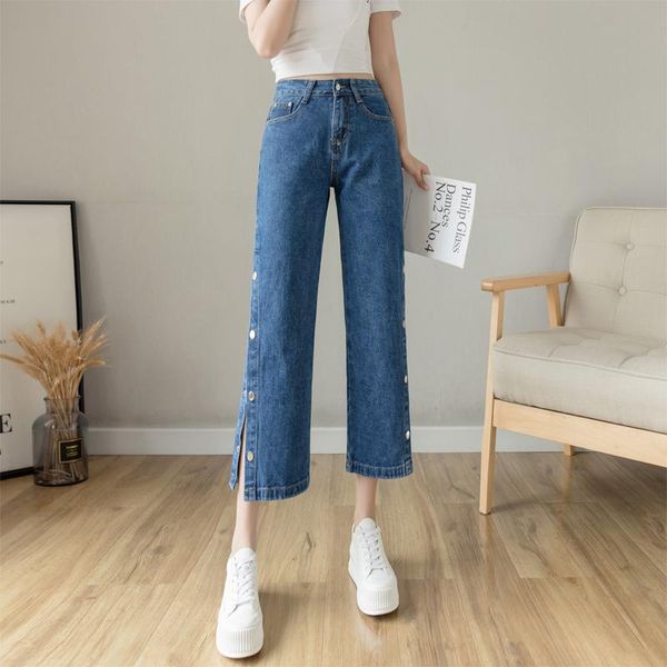 women's jeans women high waist flare pants 2021 fashionable front side slit leg wide ladies washed trousers nine, Blue
women's jeans women high waist flare pants 2021 fashionable front side slit leg wide ladies washed trousers nine, Blue