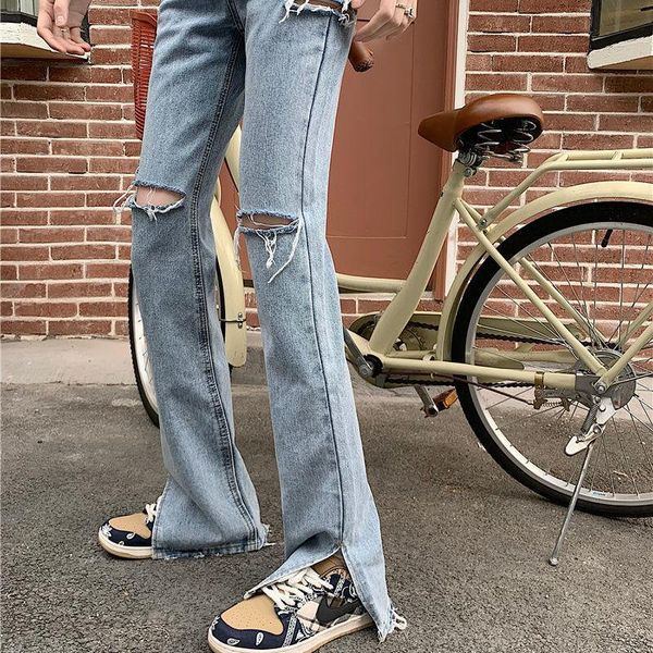 summer korean version ins retro high waist mop floor split jeans women's straight tube show thin, versatile, worn-out pants, Blue
summer korean version ins retro high waist mop floor split jeans women's straight tube show thin, versatile, worn-out pants, Blue