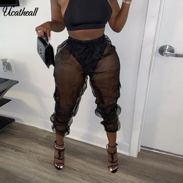 mesh see-through high waist cargo pants patchwork side pocket fashion summer loose trousers women transparent women's & capris, Black;white
mesh see-through high waist cargo pants patchwork side pocket fashion summer loose trousers women transparent women's & capris, Black;white