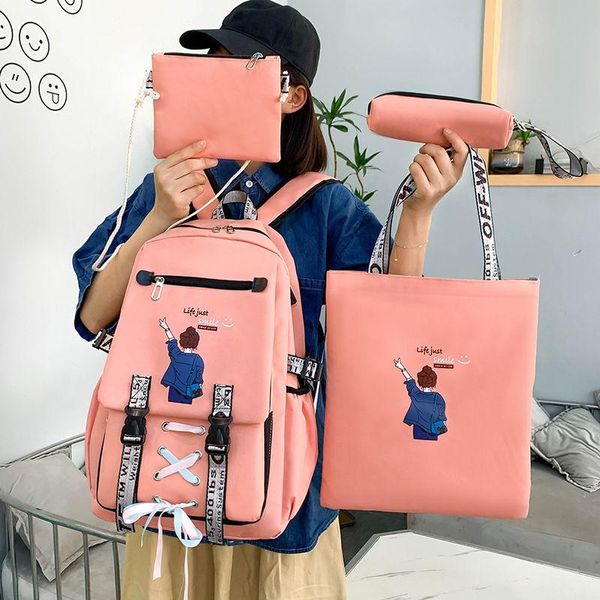 school bags 4 pcs set backpack cartoon printing women's canvas teen girls simple trend college student schoolbag
school bags 4 pcs set backpack cartoon printing women's canvas teen girls simple trend college student schoolbag